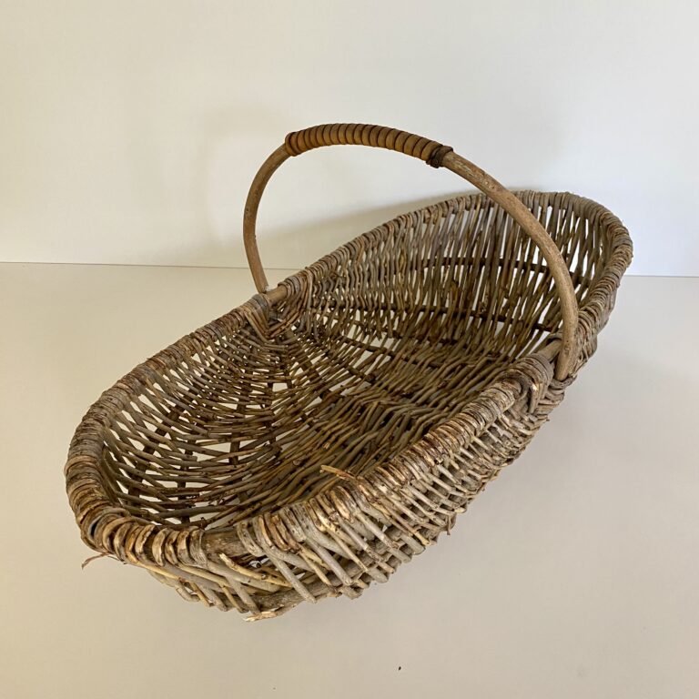 昭和レトロ 手編みの買い物籠（古民具・バスケット）